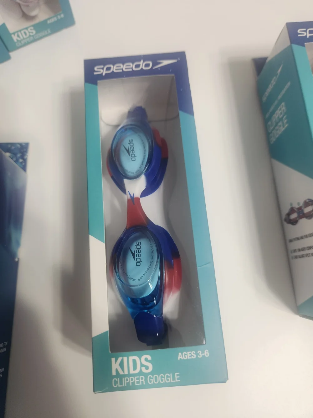 lot of 6 Speedo Kids Clipper Goggles – Blue/Red/White